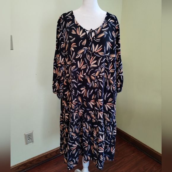 Ryllace Floral Boho Promenade Flowy Tiered Navy Blue Dress 3/4 Sleeve  Size 20 - Picture 15 of 15